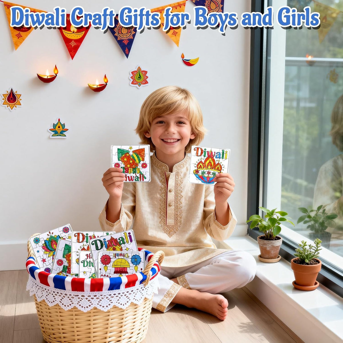 Diwali Crafts & Party Favors for Kids Bulk, Rangoli Activity DIY Art Puzzle