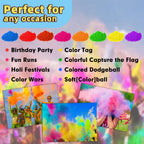 Color Run Powder Balls 36 Pack Powder 8 Colors Natural+36 Pack Refillable Sandbags, Holi Powder Throwing Balls of Washable Chalk Powder Paint for Color War, Rangoli, Fun Run, Party & Festival