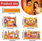 4PCS Diwali Decoration Wood Table Centerpiece for Home Happy Diwali Let'S Get Lit Warm Wishes Light Candle Henna Pattern Wooden Decor Happy Diwali Party Favors for Diwali Home Desktop Decorations