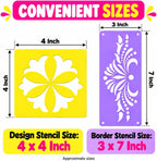 12 Different Design Draw Rangoli Making Kit Rangoli Stamp Om Swastik Flower Design Colourful Rangoli Making Stencils & 6 Border Stencils Total 18 Pieces