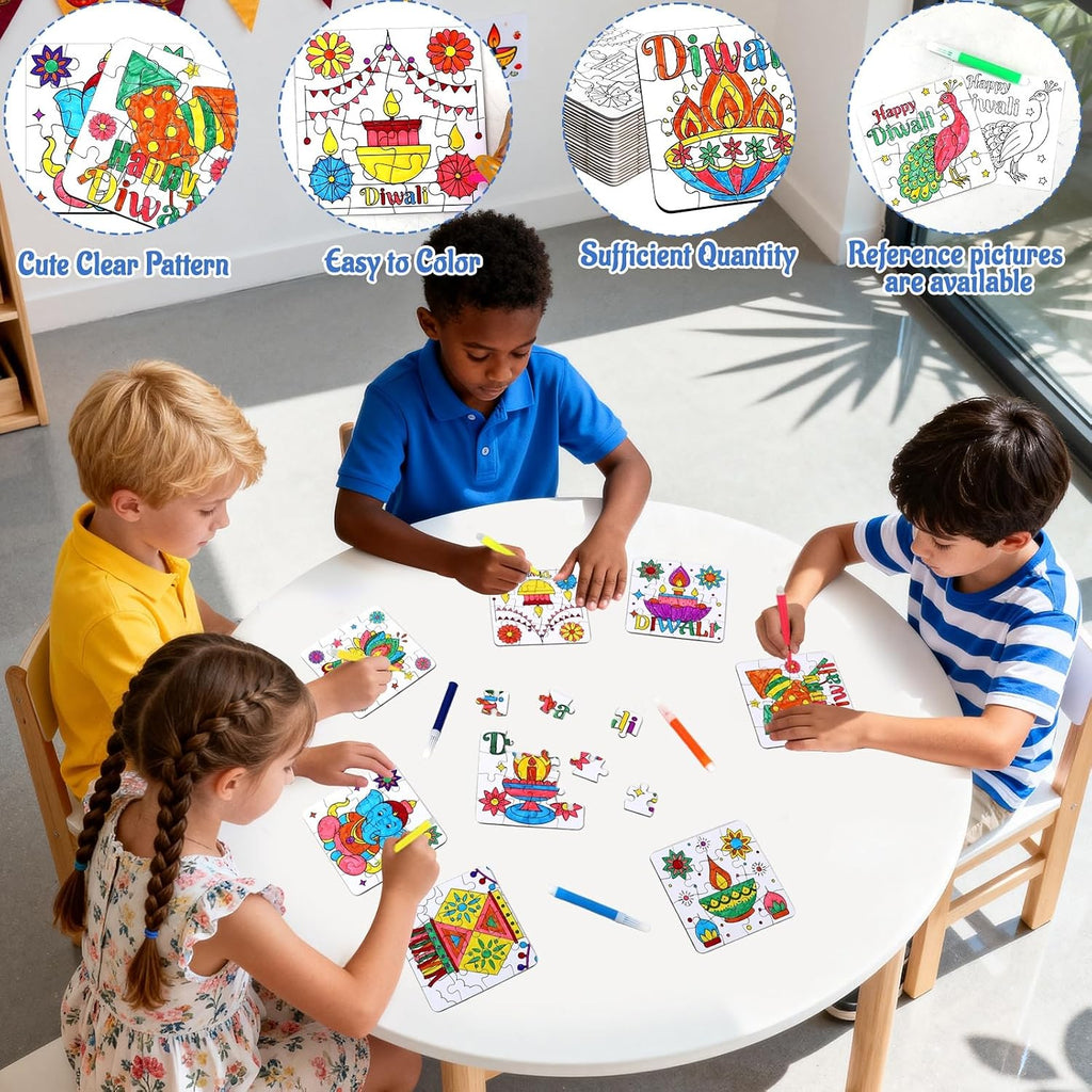 Diwali Crafts & Party Favors for Kids Bulk, Rangoli Activity DIY Art Puzzle