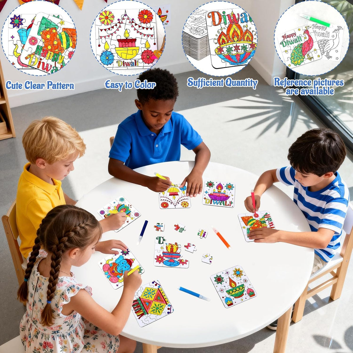 Diwali Crafts & Party Favors for Kids Bulk, Rangoli Activity DIY Art Puzzle