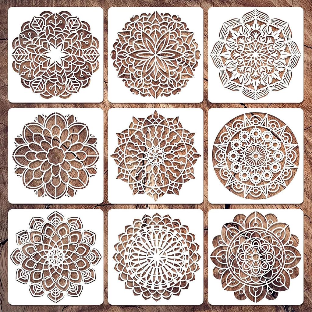 Mandala Stencils for Painting, 9 Pcs 12 Inch for Wall Decor Furniture