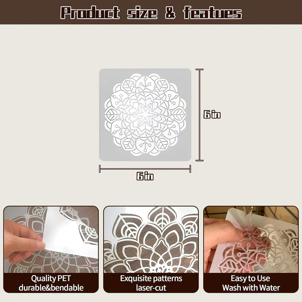 Mandala Stencils for Painting, 9 Pcs 6 Inch for Wood Signs Canvas