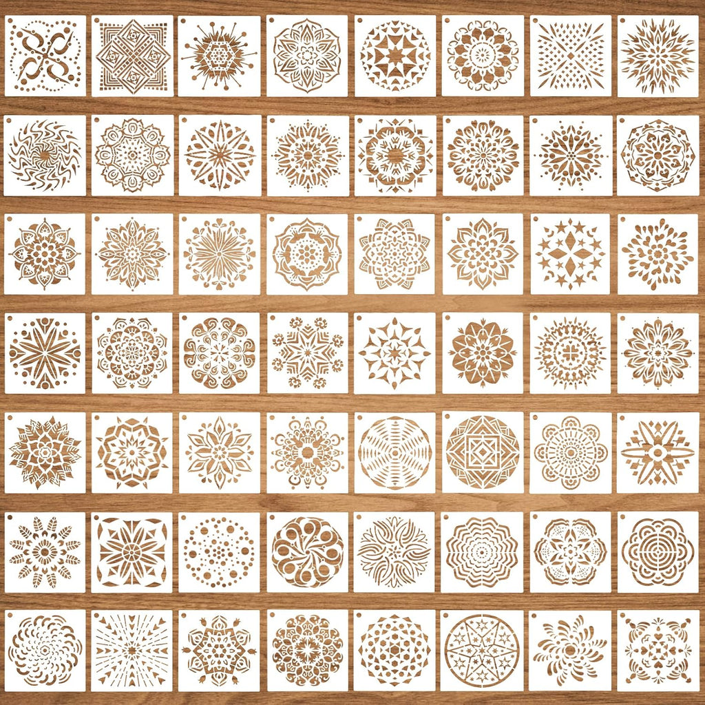 56 Pcs Mandala Stencils, 3.6 X 3.6 Inch Reusable Painting Templates