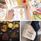 16 PCS Diwali Rangoli Stencils for Painting on Wood, Reusable Mandala Stencils Templates Diyas Marigold Flower Rangoli Stencil for Diwali Crafts Decorations for Home
