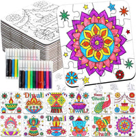 Diwali Crafts & Party Favors for Kids Bulk, Rangoli Activity DIY Art Puzzle