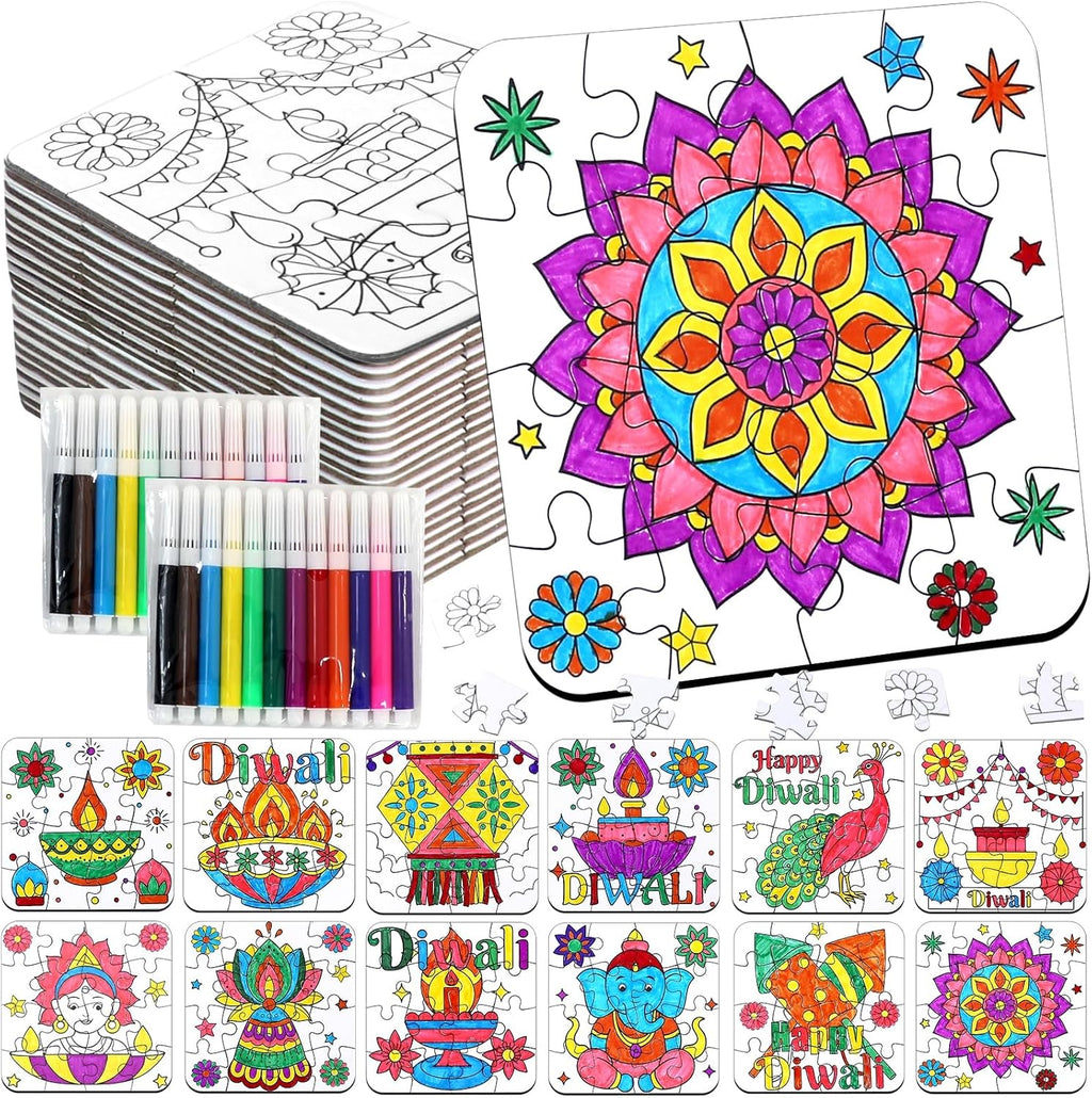Diwali Crafts & Party Favors for Kids Bulk, Rangoli Activity DIY Art Puzzle