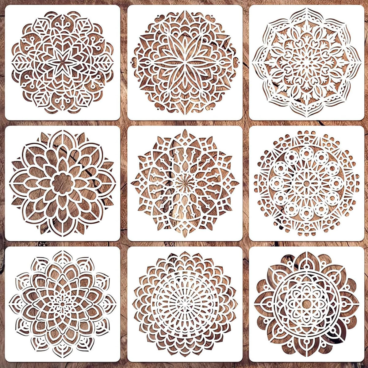 Mandala Stencils for Painting, 9 Pcs 6 Inch for Wood Signs Canvas