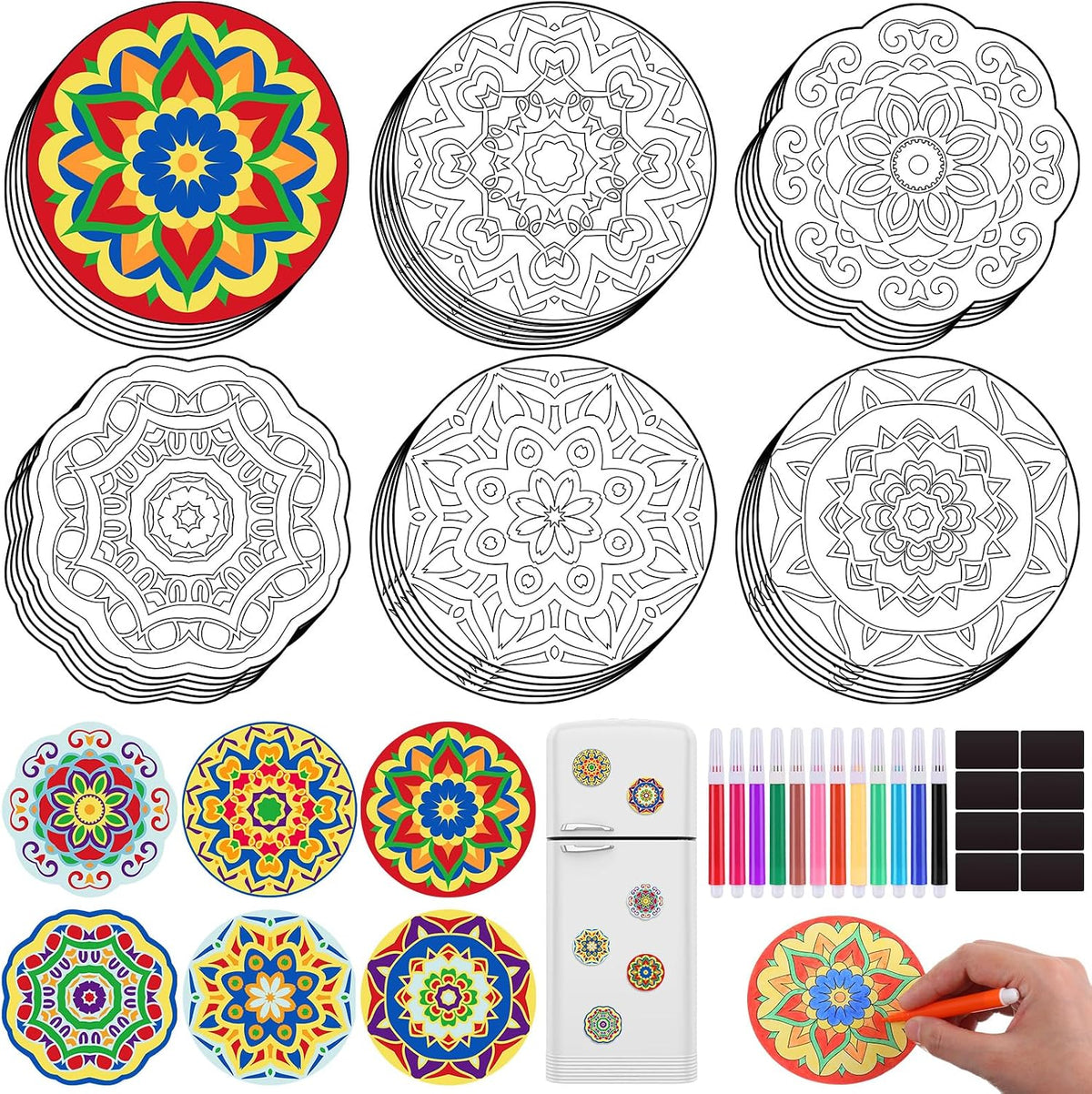 30 Pcs Diwali Mandala Coloring Cutouts Crafts for Kids