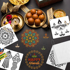 16 PCS Diwali Rangoli Stencils for Painting on Wood, Reusable Mandala Stencils Templates Diyas Marigold Flower Rangoli Stencil for Diwali Crafts Decorations for Home