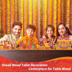 4PCS Diwali Decoration Wood Table Centerpiece for Home Happy Diwali Let'S Get Lit Warm Wishes Light Candle Henna Pattern Wooden Decor Happy Diwali Party Favors for Diwali Home Desktop Decorations