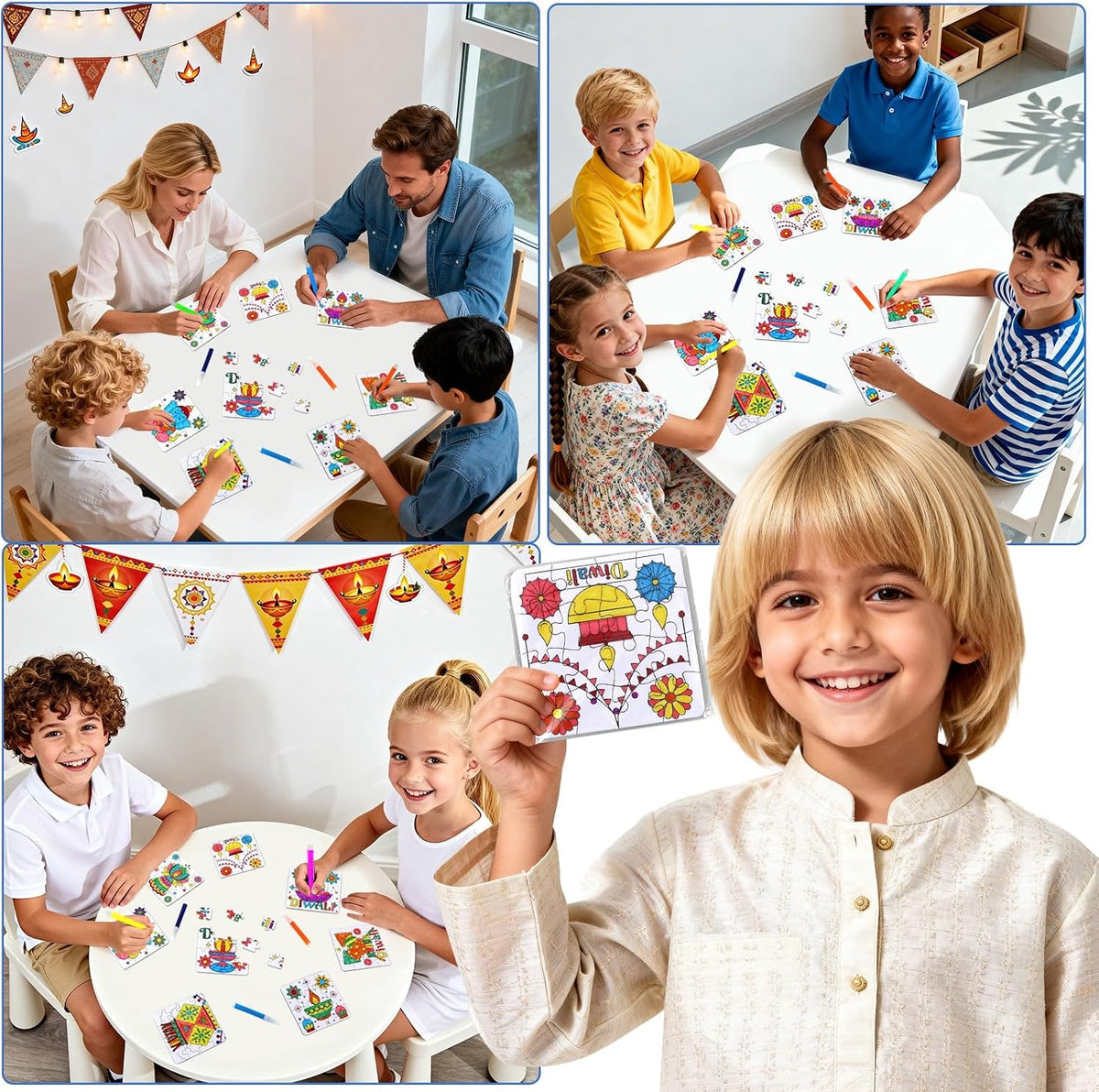 Diwali Crafts & Party Favors for Kids Bulk, Rangoli Activity DIY Art Puzzle