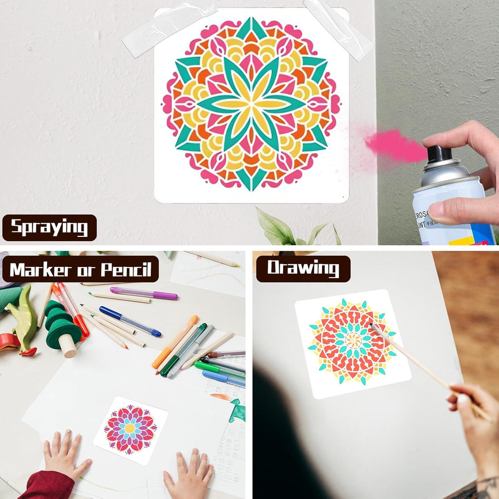 Mandala Stencils for Painting, 9 Pcs 12 Inch for Wall Decor Furniture