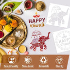 16 PCS Diwali Rangoli Stencils for Painting on Wood, Reusable Mandala Stencils Templates Diyas Marigold Flower Rangoli Stencil for Diwali Crafts Decorations for Home