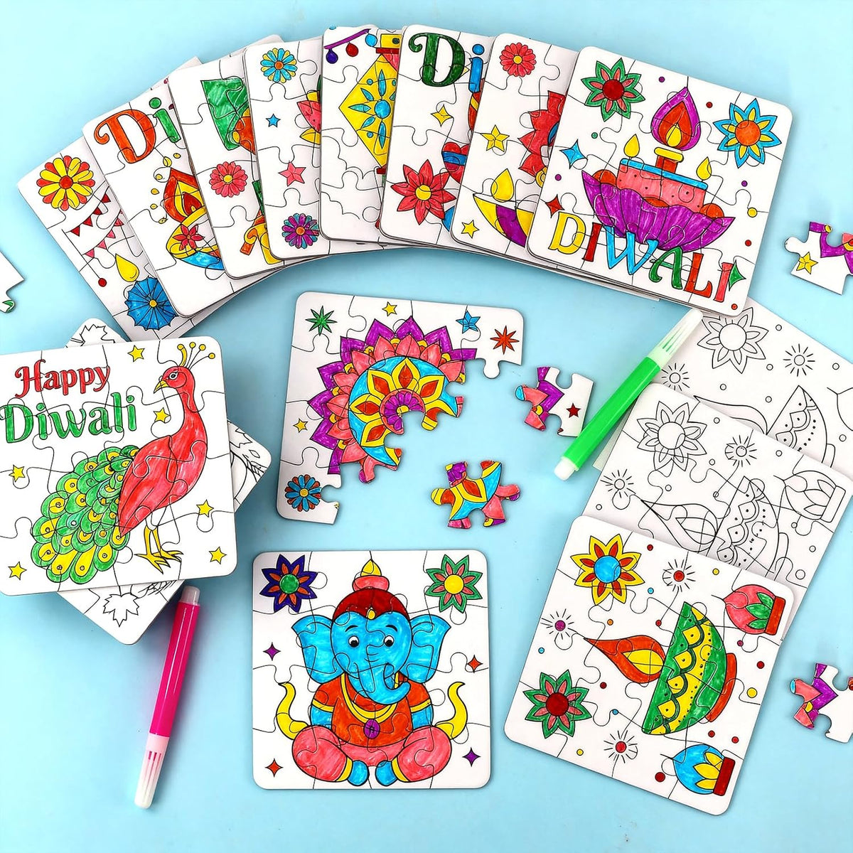 Diwali Crafts & Party Favors for Kids Bulk, Rangoli Activity DIY Art Puzzle