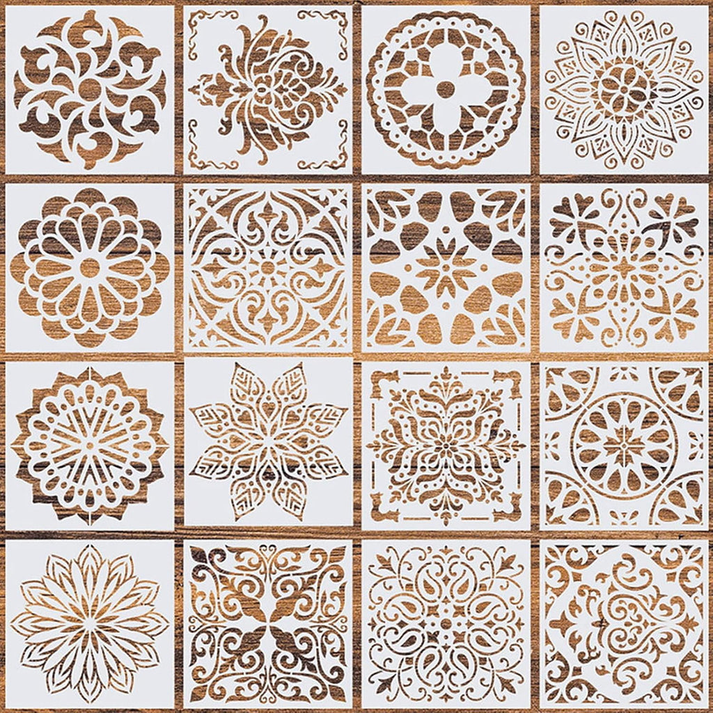 16 Pcs Mandala Stencils, 6 X 6 Inch Reusable Painting Templates for Crafts