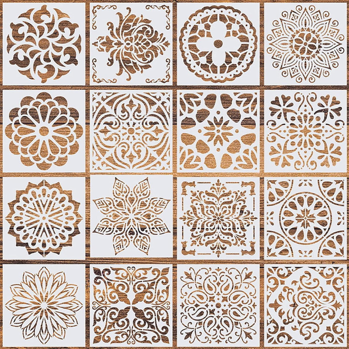 16 Pcs Mandala Stencils, 6 X 6 Inch Reusable Painting Templates for Crafts
