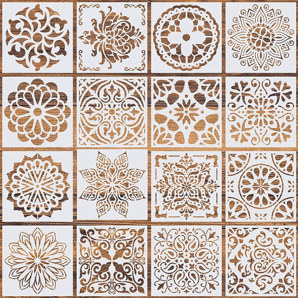 16 Pcs Mandala Stencils, 6 X 6 Inch Reusable Painting Templates for Crafts