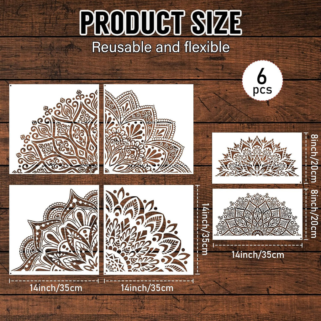 Large Mandala Stencils - 6 Pc Ranger Stencils for Walls & Fabric