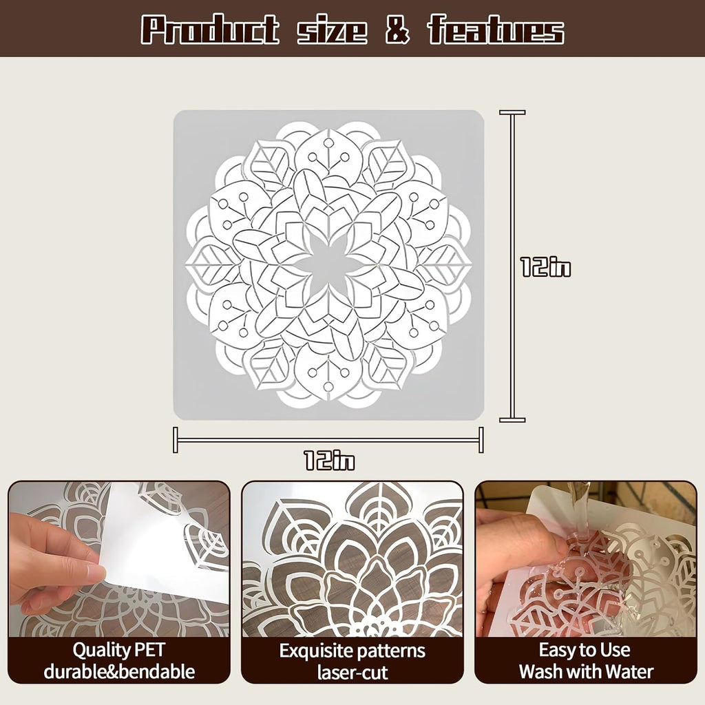 Mandala Stencils for Painting, 9 Pcs 12 Inch for Wall Decor Furniture