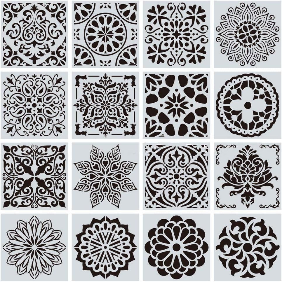 16 Pcs Mandala Stencils, 6 X 6 Inch Reusable Painting Templates for Crafts