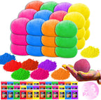 Color Run Powder Balls 36 Pack Powder 8 Colors Natural+36 Pack Refillable Sandbags, Holi Powder Throwing Balls of Washable Chalk Powder Paint for Color War, Rangoli, Fun Run, Party & Festival