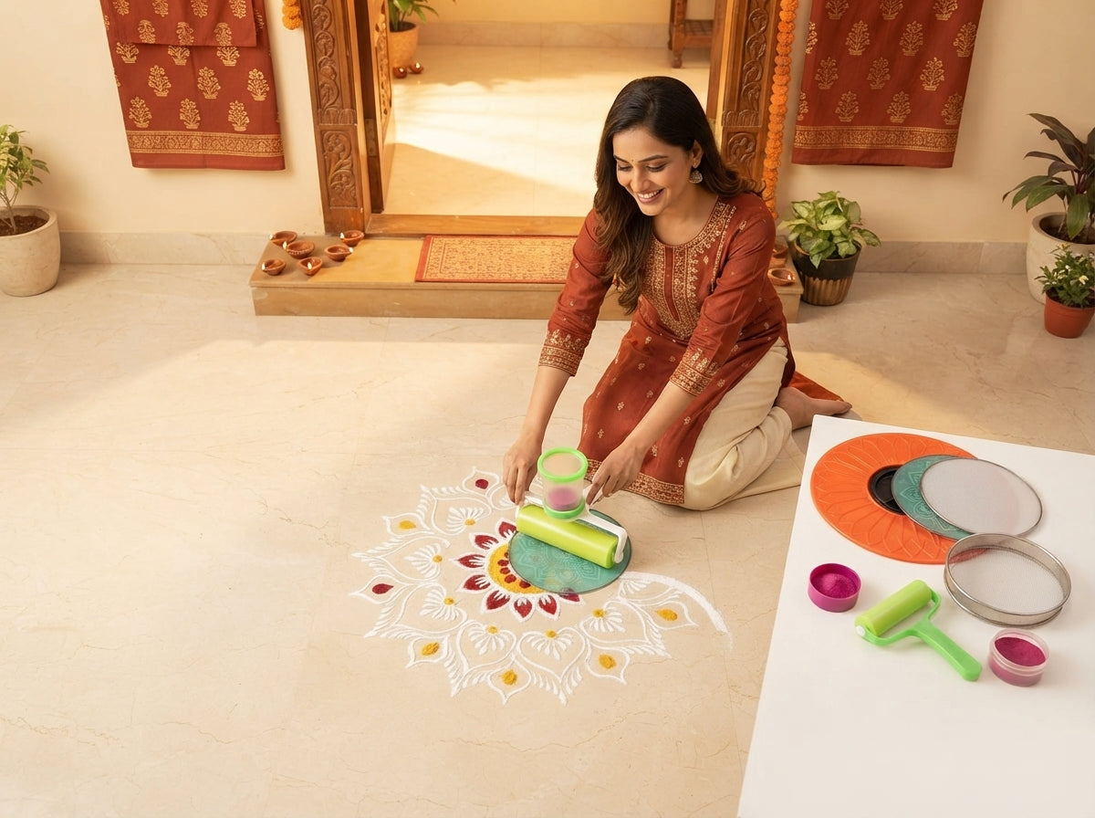 Professional rangoli. Zero artistic skill needed.